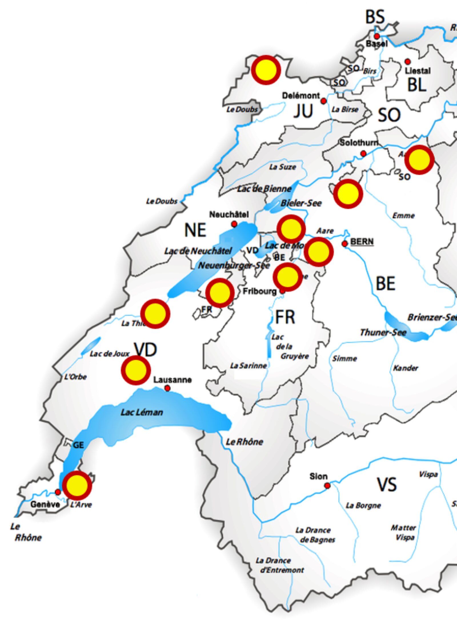 CH Karte mit Händlerstützpunkten Pikett Ernte West